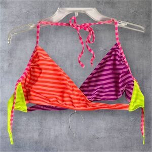 OP Women's XL Multicolor‎ Striped Triangle Bikini Top Halter Beachwear